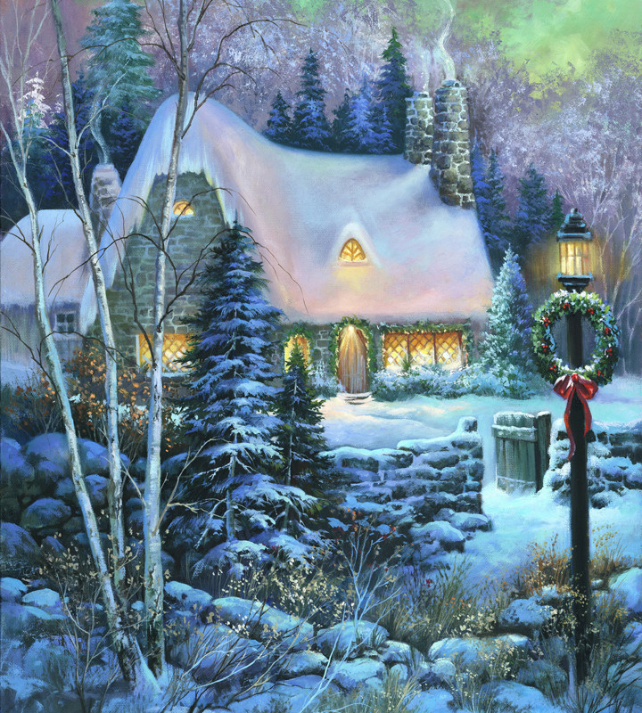 Christmas Scene - Painting by Sandra Bergeron